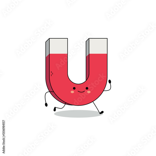 Cute magnet cartoon character running doodle