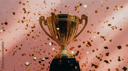 Celebration of Achievement With Trophy and Confetti in Festive Atmosphere