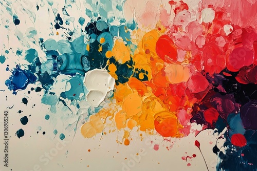 Colorful Abstract Painting Showcasing Vibrant Swirls and Splashes of Paint on...