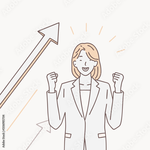 Business Woman Excited Hold Hands Up Raised Arms, Businesswoman Concept Winner Success Vector Illustration. 