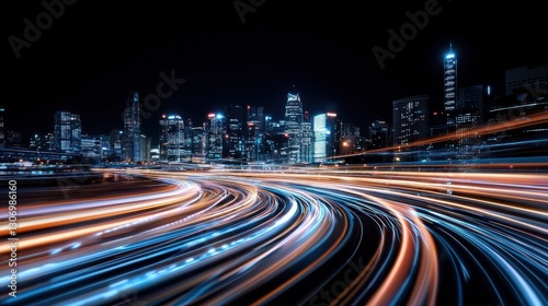 Night City Lights Trails, Speed, Urban Skyline