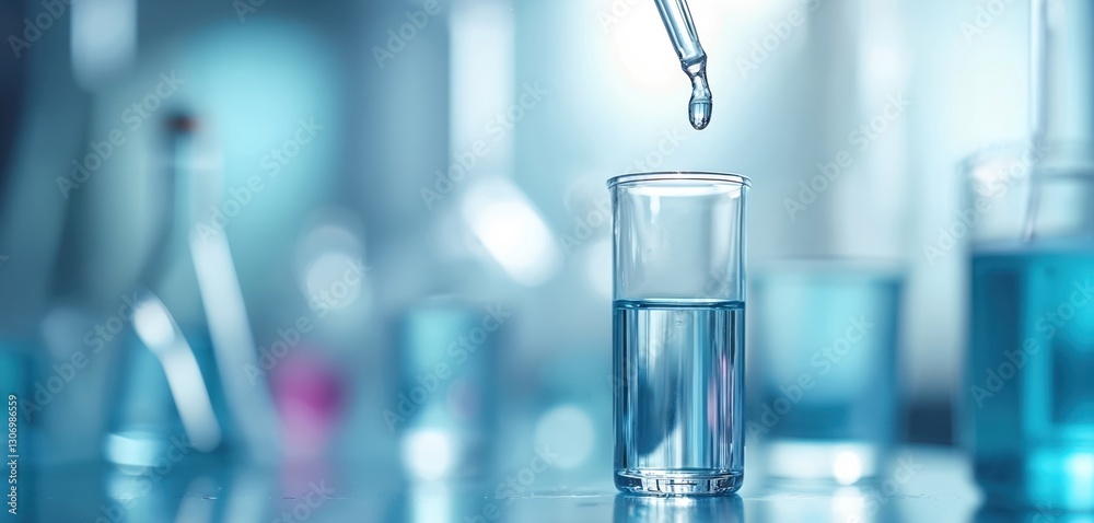 Chemical liquid in glass test tube in science lab. Chemistry, science research concept. Liquid sample analyzing. Transparent glassware, dropper using in pharmaceutical research, biotech development Chemical liquid in glass test tube in science lab. Chemistry, science research concept. Liquid sample analyzing. Transparent glassware, dropper using in pharmaceutical research, biotech development