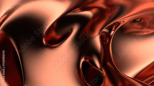 Modern art abstract background with organic curves of copper metal