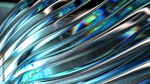 Delicate modern art abstract background made of blue purple chrome refracted water-like curves