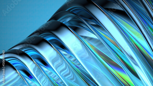 Delicate luxury abstract background drawn with blue purple chrome refraction water-like curves