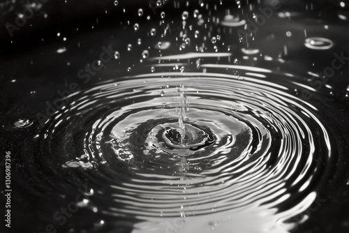 Raindrops Create Ripples on Calm Water Surface During Twilight Near a Peacefu...