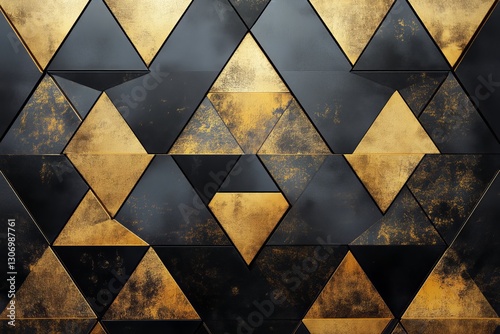 Golden Geometric Triangles on a Modern Wall Design in a Contemporary Space