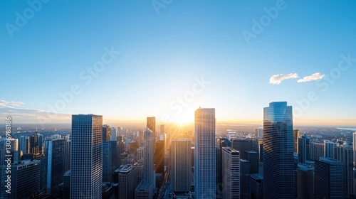 Golden Hour Cityscape: Modern Skyline at Sunset