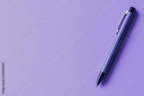 A single pen resting diagonally on a plain purple surface photo