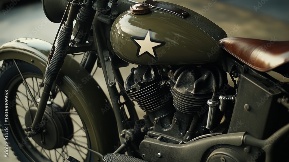 Military-style chopper motorcycle close-up Military-style chopper motorcycle close-up