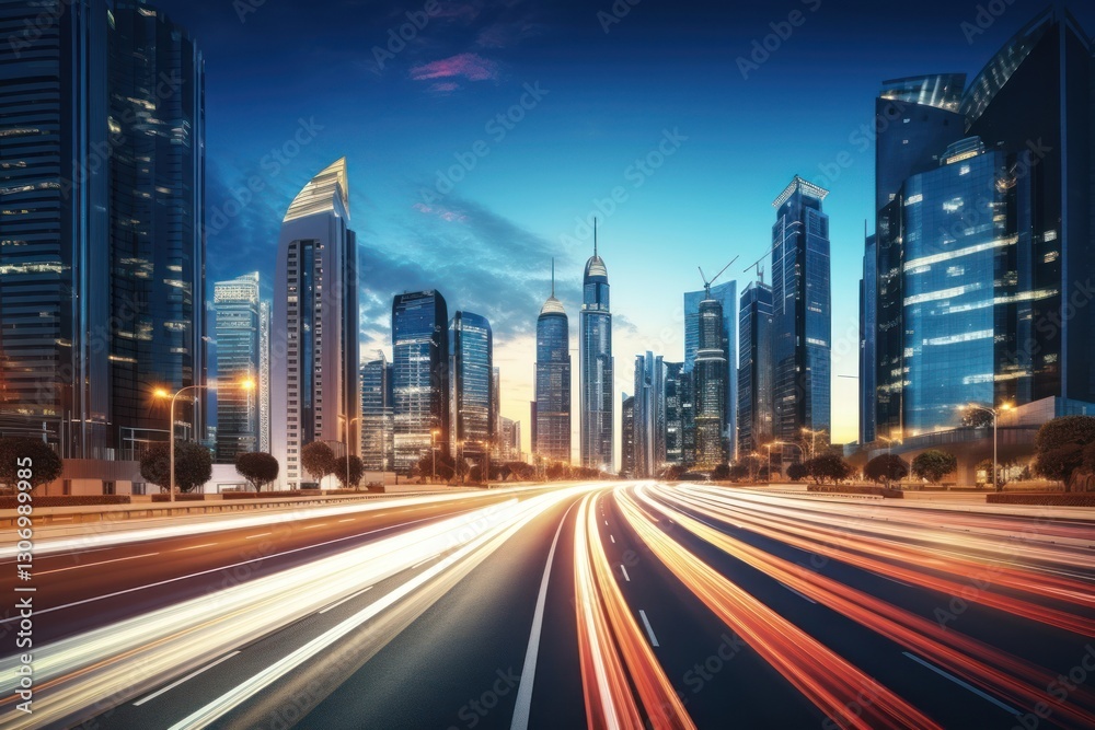 Fototapeta premium Road in city with skyscrapers infrastructure architecture metropolis.