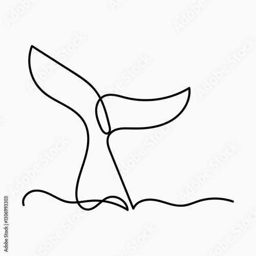 One continuous line drawing of giant tail whale for water aquatic park logo identity. Big ocean mammal animal mascot concept for environment organization. Single line draw design vector illustration