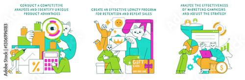 Product Marketing Cat. Flat Vector Illustration