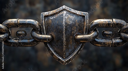Chain fused with a shield symbolizing tamper proof blockchain security and trust