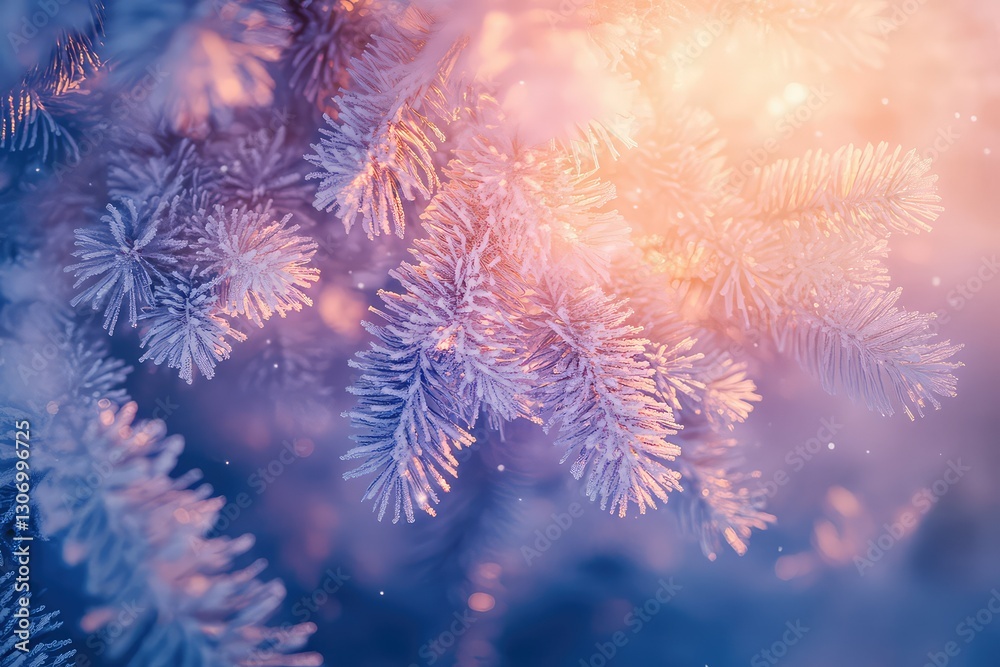 A cluster of frosty pine trees illuminated by the soft glow of a winter sunset. A cluster of frosty pine trees illuminated by the soft glow of a winter sunset.