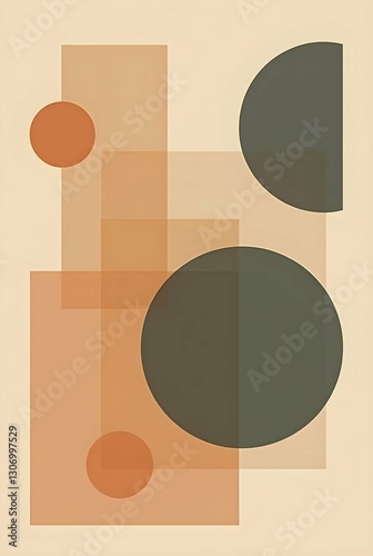 Wallpaper Mural Abstract composition featuring overlapping geometric shapes in warm, earthy tones, creating a sense of depth and balance on a soft background Torontodigital.ca