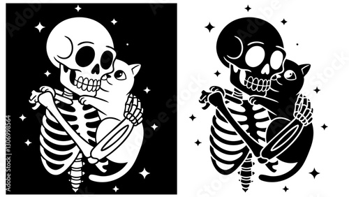 cat with skull man in white 