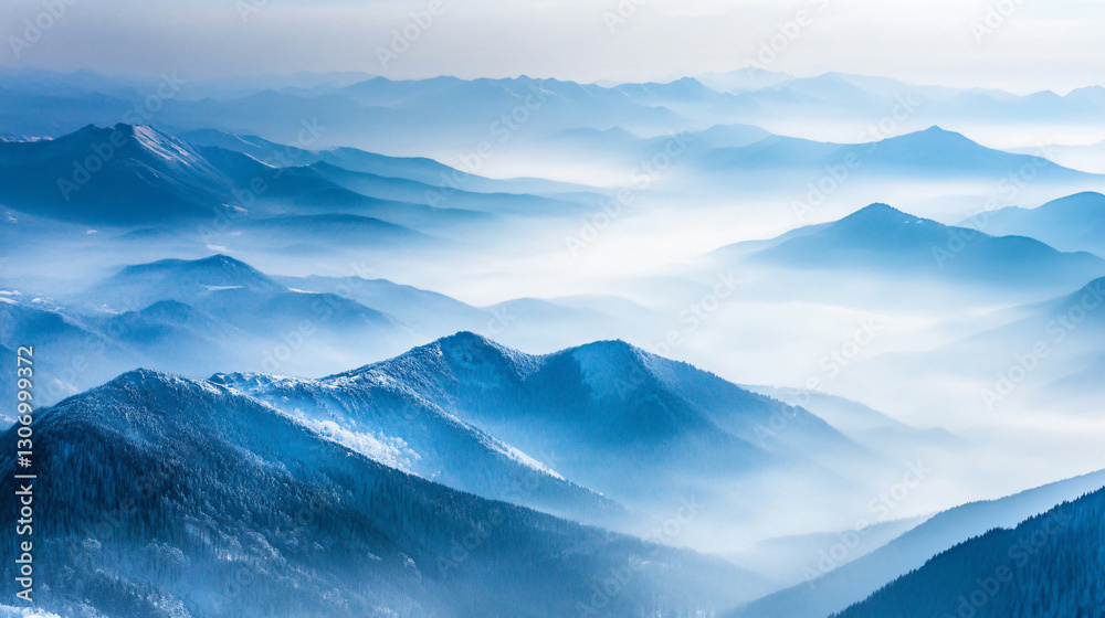 Aerial view snowy mountain range misty peaks winter landscape vast rugged terrain dramatic cold environment breathtaking nature high altitude remote wilderness pristine scenery Aerial view snowy mountain range misty peaks winter landscape vast rugged terrain dramatic cold environment breathtaking nature high altitude remote wilderness pristine scenery