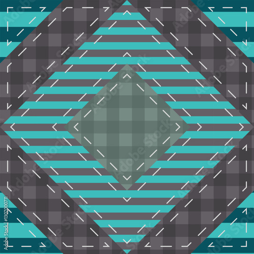Creative patchwork background with different patterns- Vector. Turquoise, blue and gray colors