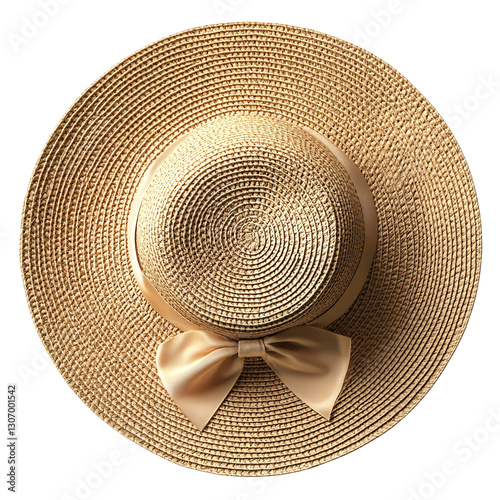 Stylish straw sun hat beach setting fashion accessory summer vibes top view relaxation and protection