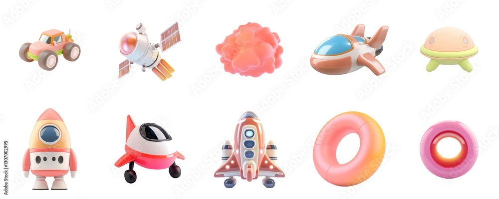 Fototapeta premium Colorful Toy Vehicles and Fun Objects for Play