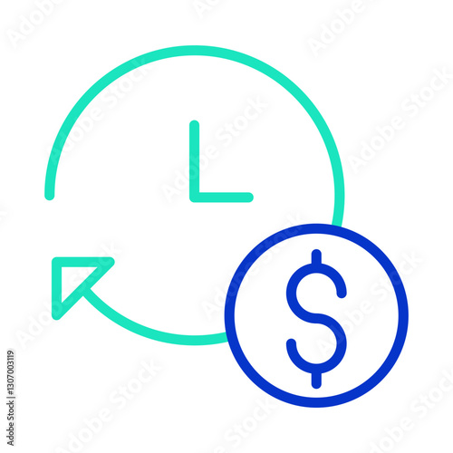 Clockwise dollar outline dual color icon