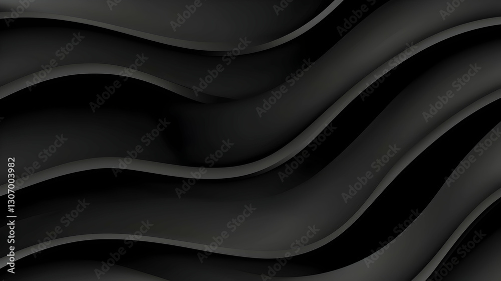 Obraz premium Abstract Black Waves, 3D Render, Dark Background, Design Texture