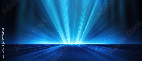 Abstract blue light rays emanating from horizon, creating a futuristic and dynamic background with a sense of energy and motion