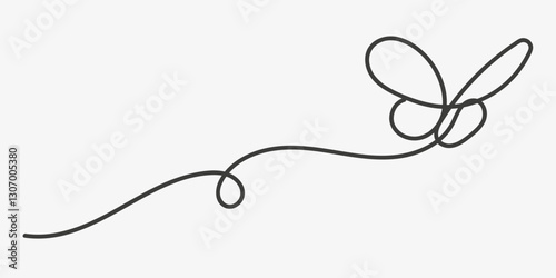 Butterfly in One continuous line drawing. Beautiful flying moth for wellbeing beauty or spa salon logo and divider concept in simple linear style. Editable stroke. Doodle vector illustration