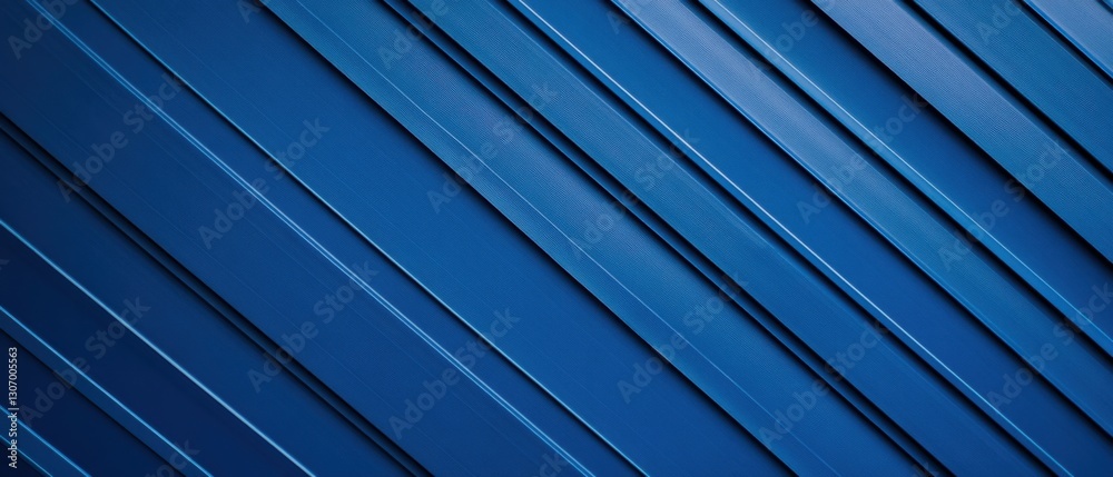 Fototapeta premium Abstract blue corrugated metal siding background with diagonal lines and shadows creating a modern industrial texture