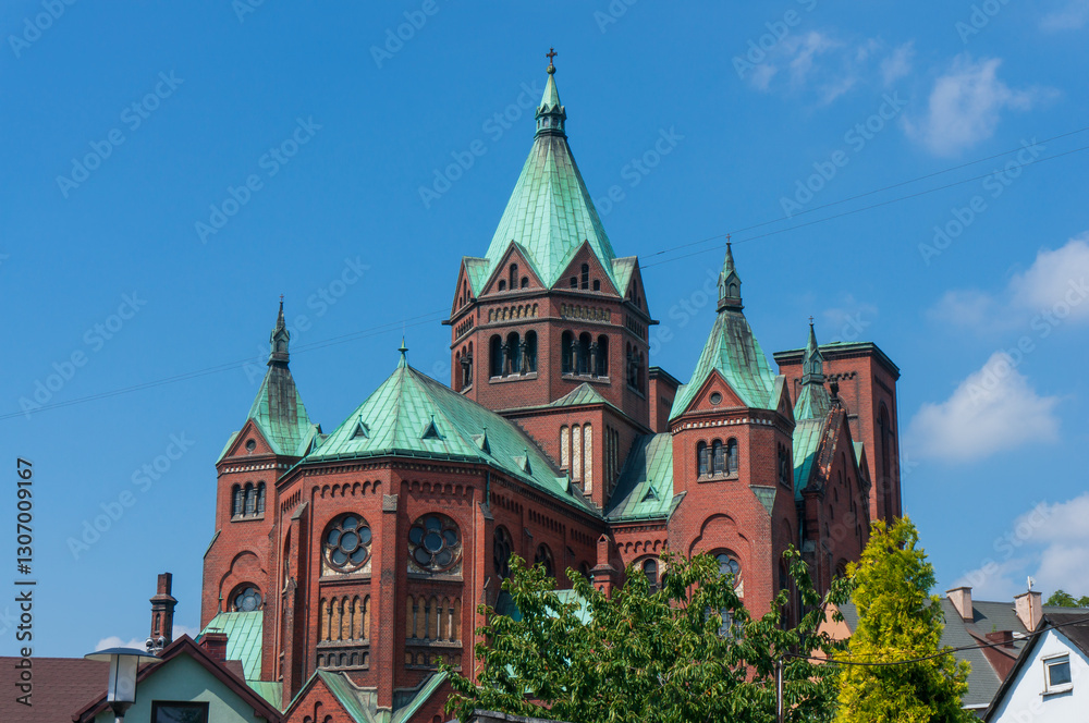 Obraz premium Church of Saint Stanislaus the Bishop and Martyr (kościół świętego Stanisława Biskupa i Męczennika) in Neo-Romanesque style. Czeladź, Poland.