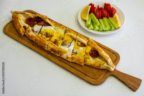 Sucuklu Yumurtalı Pide , Pide , Pita Bread, Turkish Food photo