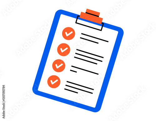 Hand drawn cute cartoon illustration clipboard with note. Flat vector check list form sticker doodle. Successful plan. Completed todo list icon. Check mark in box. Productivity concept. Isolated.