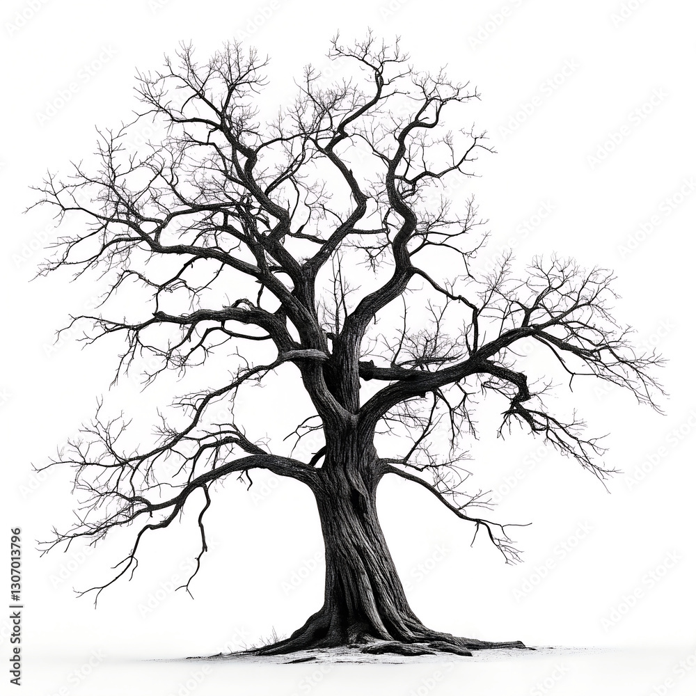 Fototapeta premium Solitary, Bare Winter Tree Against a White Background