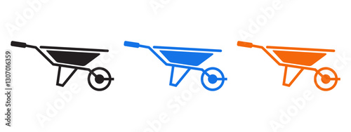 Wheelbarrow icon set isolated on white