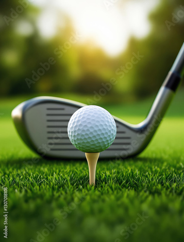 Wallpaper Mural Golf Ball and Club on Tee at Putting Green for Game Activity Illustration and Championship Setup Torontodigital.ca