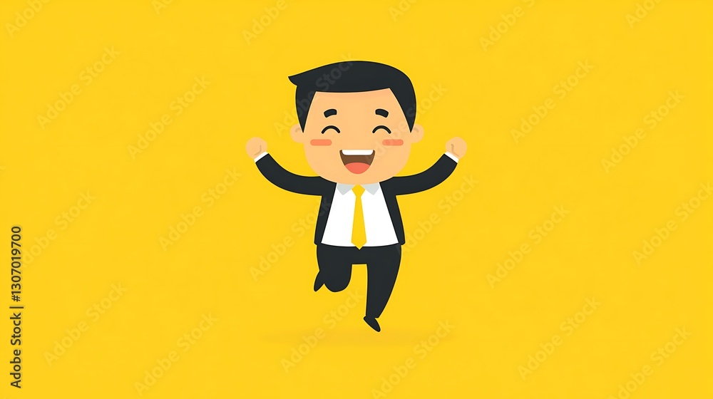 A happy cartoon businessman wearing a suit is happily jumping A happy cartoon businessman wearing a suit is happily jumping