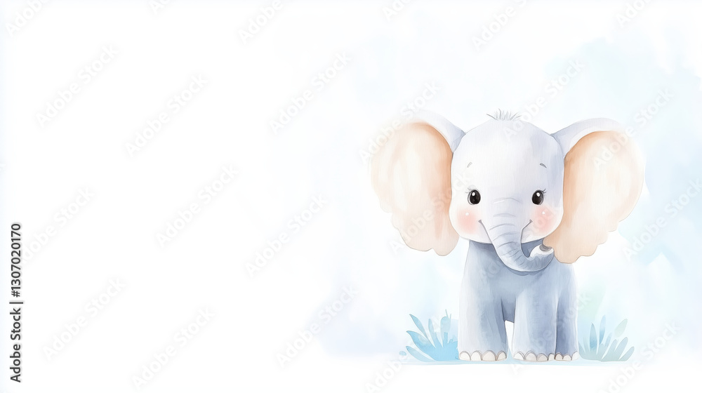 Cute watercolor baby elephant with big floppy ears Cute watercolor baby elephant with big floppy ears