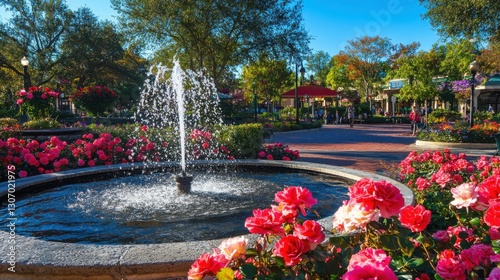 Fototapeta Naklejka Na Ścianę i Meble -  Winter Park Florida, a Small Town with Downtown Charm near Orlando. Central Park Rose Garden, Shops, and Dining