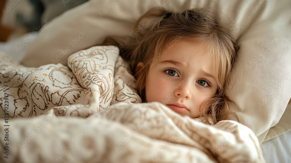 Child with fever resting in bed Child with fever resting in bed