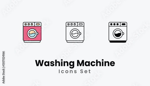 Washing Machine Icons thin line and glyph vector icon stock illustration