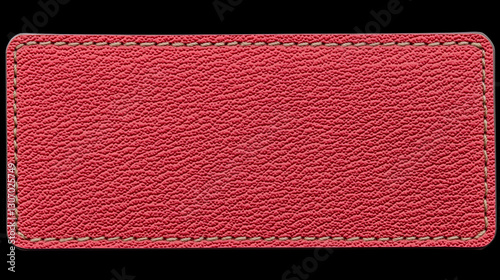 Red leather label, stitched edges, isolated background, design element