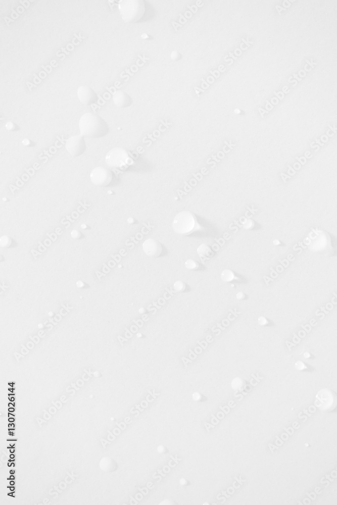 Water drops minimal white background vertical. Moisturizing and hydrating skincare beauty product concept Water drops minimal white background vertical. Moisturizing and hydrating skincare beauty product concept
