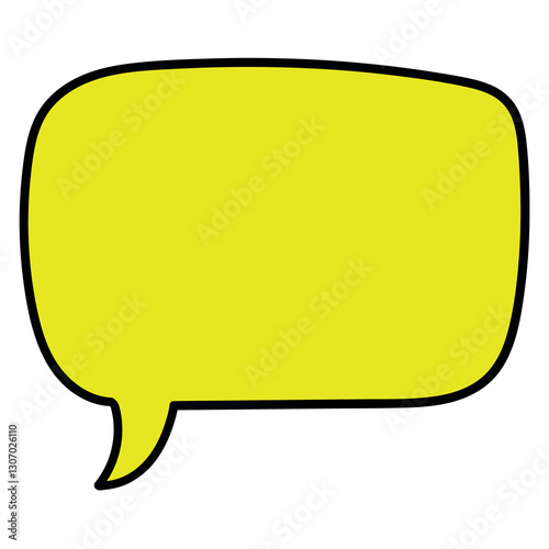 Hand drawn cartoon empty yellow speech bubble on white background.