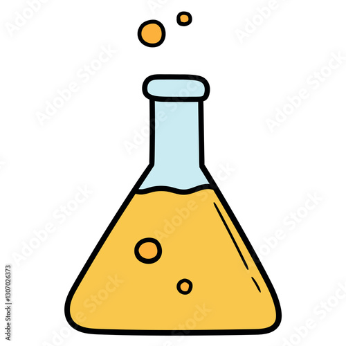 Hand drawn cartoon laboratory flask on white background.