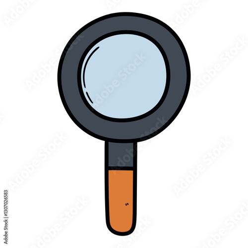 Hand drawn cartoon magnifying glass on a white background.