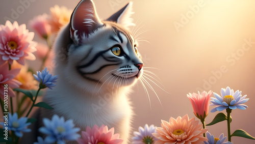 Title: A Serene Bokeh-Encircled Beautiful Cat with Delicate Features

