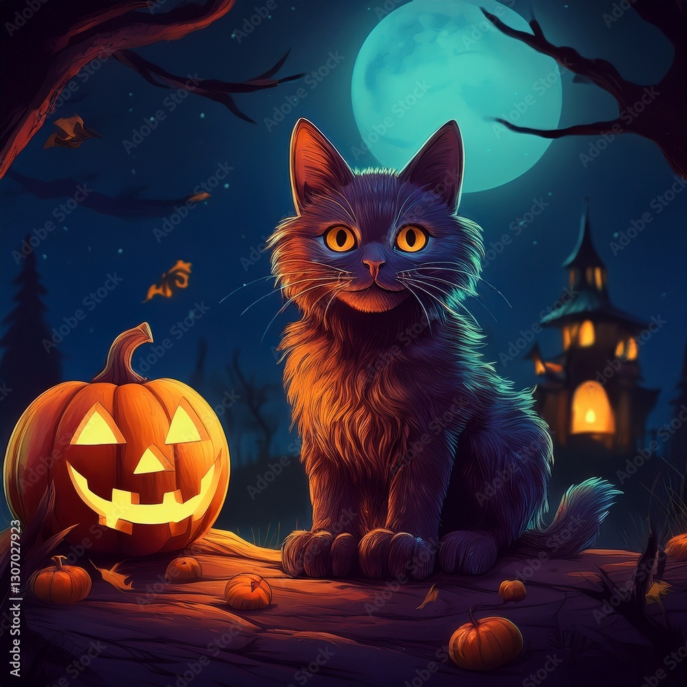 halloween cat with pumpkin halloween cat with pumpkin
