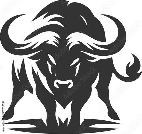 Buffalo in a defensive stance and hooves digging into the ground animal vector silhouette