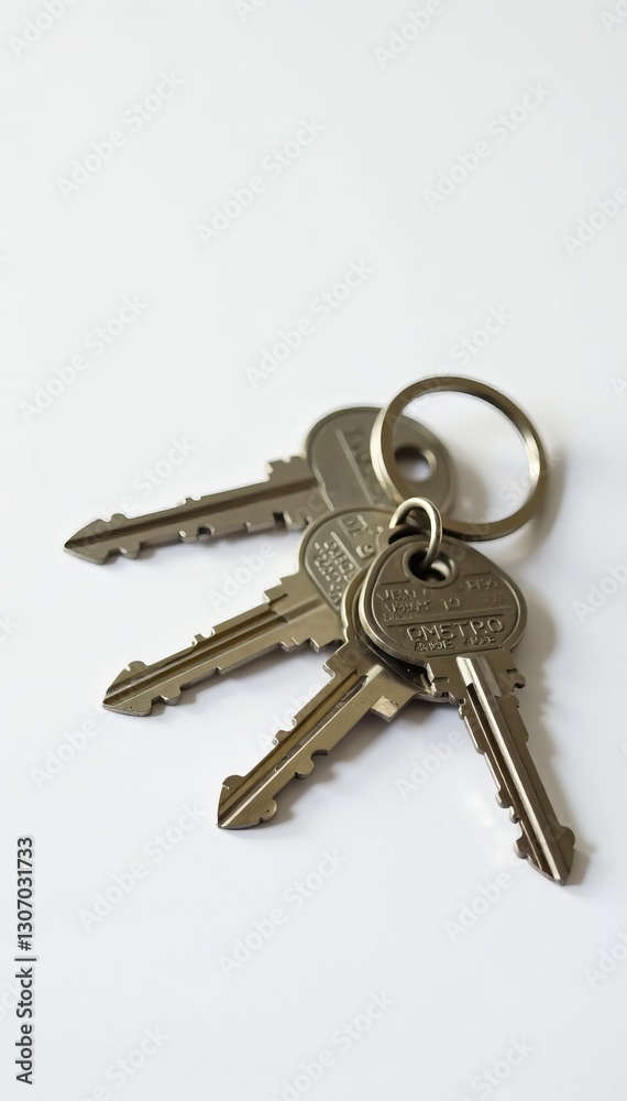 House keys with house-shaped keychain White background , estate agent, door, entry House keys with house-shaped keychain White background , estate agent, door, entry